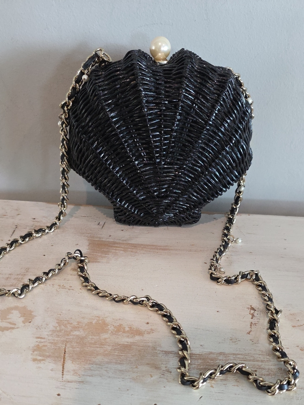 Kate Spade Splash Out Black Wicker Clam Shell Crossbody Or Clutch
